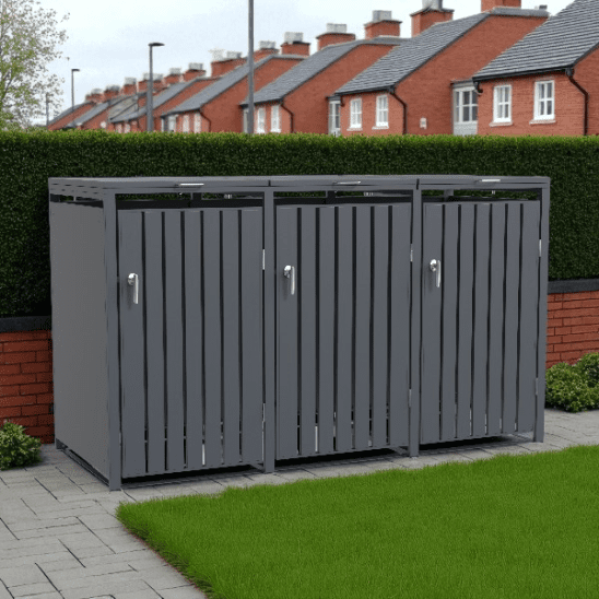 Metal Wheelie Bin Shelter - 3 Bay - Grey (1)